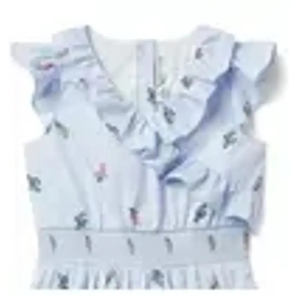 Jane and Jack Floral Striped Ruffle Dress Girls Size 3 Blue Cotton